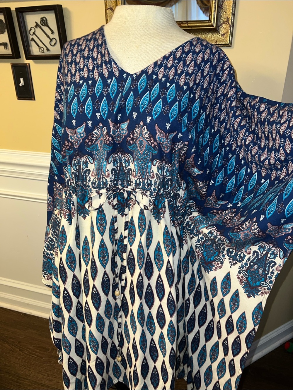 Navy & Teal V-Neck Printed Maxi Dress